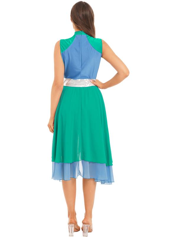 Women Color Block Sleeveless Worship Praise Dance Dress thumb