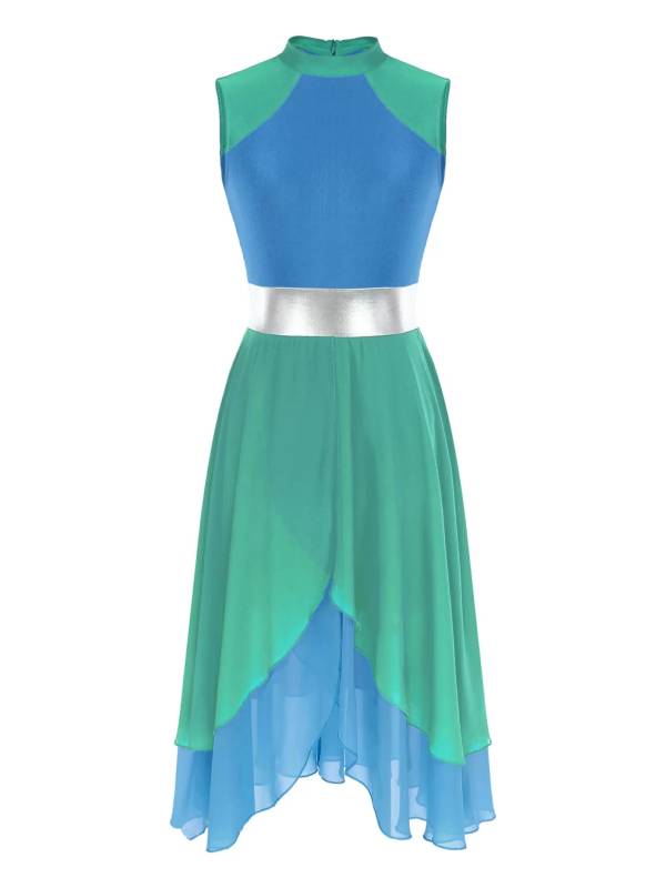 Women Color Block Sleeveless Worship Praise Dance Dress thumb