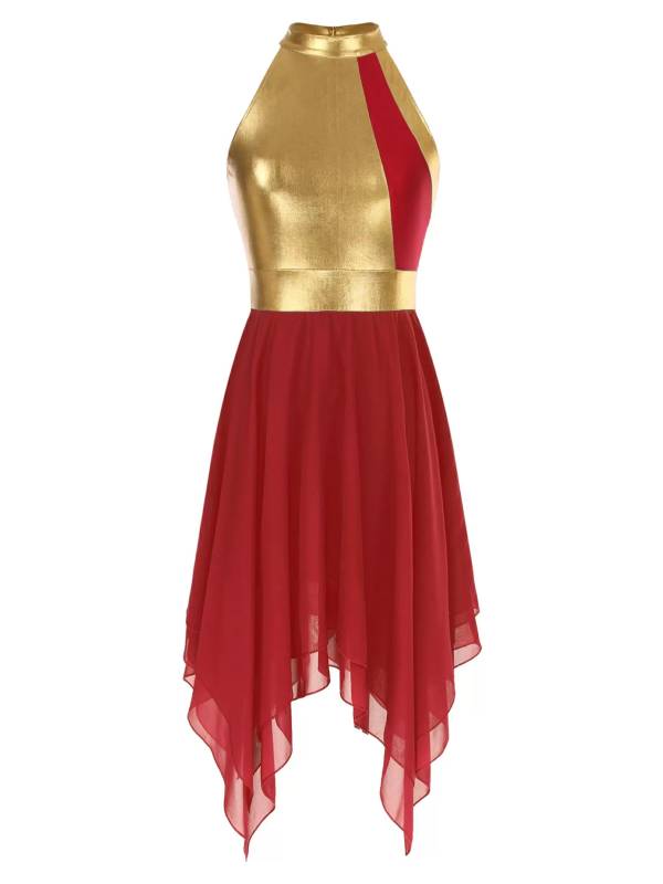Women Color Block Sleeveless Lyrical Dance Dress(no white underdress) thumb