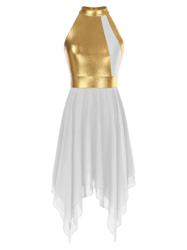 Women Color Block Sleeveless Lyrical Dance Dress(no white underdress) thumb