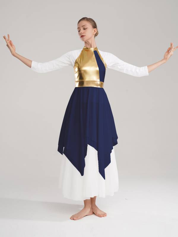 Women Color Block Sleeveless Lyrical Dance Dress(no white underdress) thumb