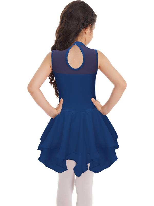 Kids Girls Sleeveless Round Collar Ruffle Skating Dance Dress thumb