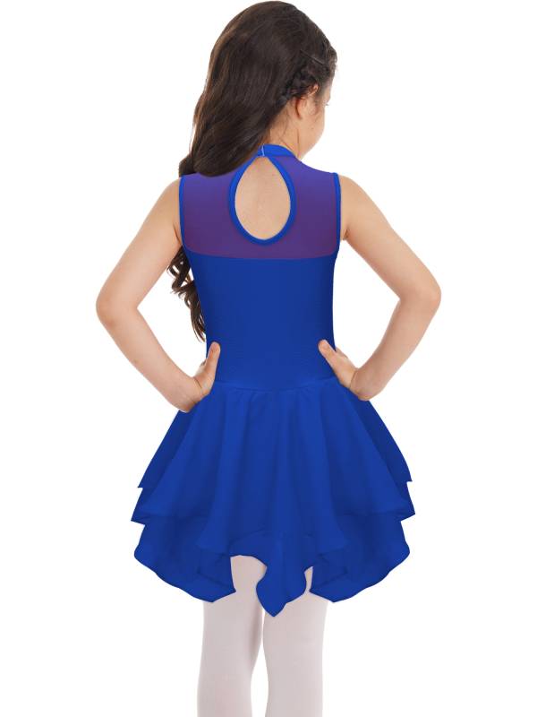 Kids Girls Sleeveless Round Collar Ruffle Skating Dance Dress thumb