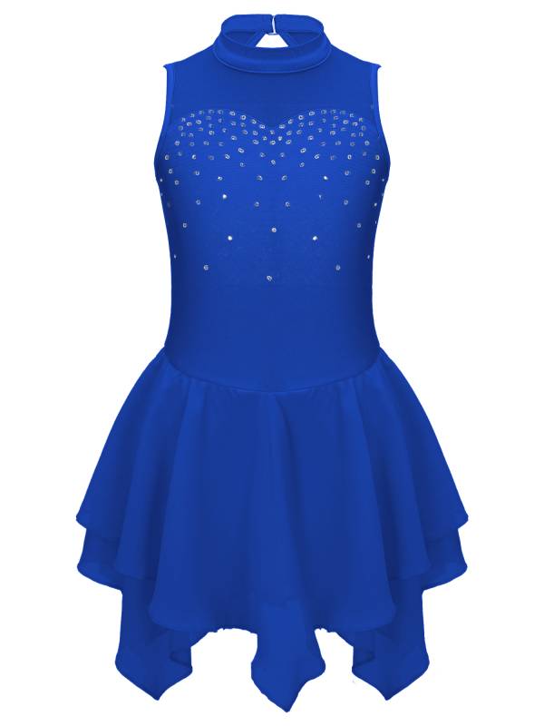 Kids Girls Sleeveless Round Collar Ruffle Skating Dance Dress thumb