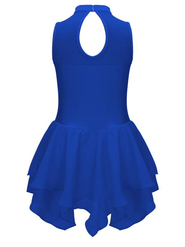 Kids Girls Sleeveless Round Collar Ruffle Skating Dance Dress thumb