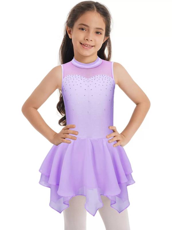 Kids Girls Sleeveless Round Collar Ruffle Skating Dance Dress thumb