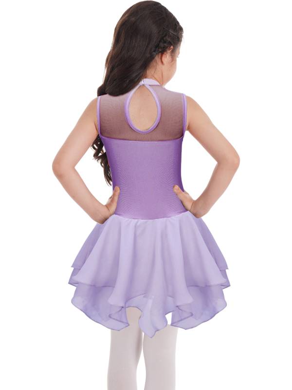 Kids Girls Sleeveless Round Collar Ruffle Skating Dance Dress thumb