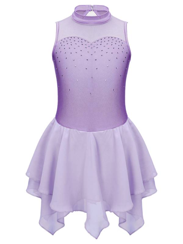 Kids Girls Sleeveless Round Collar Ruffle Skating Dance Dress thumb