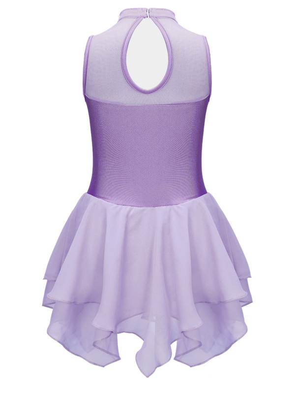 Kids Girls Sleeveless Round Collar Ruffle Skating Dance Dress thumb