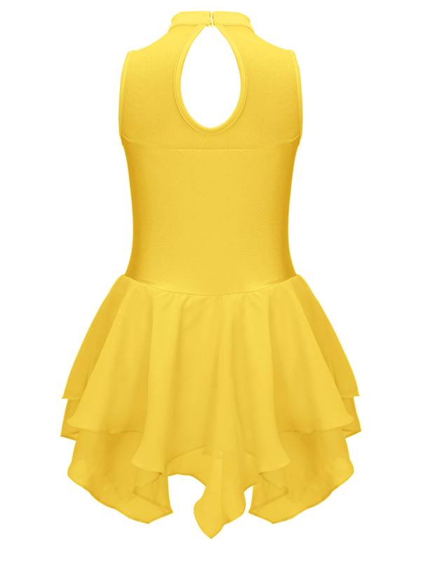 Kids Girls Sleeveless Round Collar Ruffle Skating Dance Dress thumb