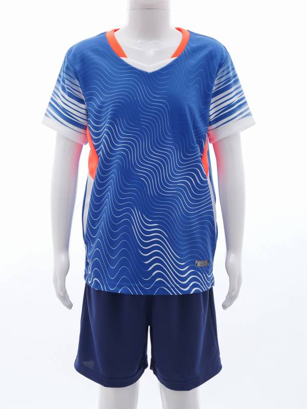 Kids Boys 2pcs V Neck Short Sleeve T-shirt and Shorts Football Uniform Set thumb