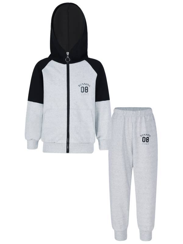 Kids Boys 2pcs Long Sleeve Zip-up Hooded Sweatshirt Jogging Pants Sports Set thumb