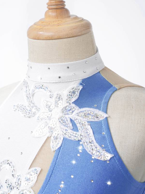 Kids Girls Sleeveless Sequin Floral Ruffle Skating Dance Dress thumb