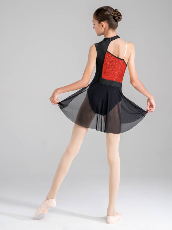 Kids Girls Sleeveless Sequins Mesh Lyrical Contemporary Dance Dress thumb