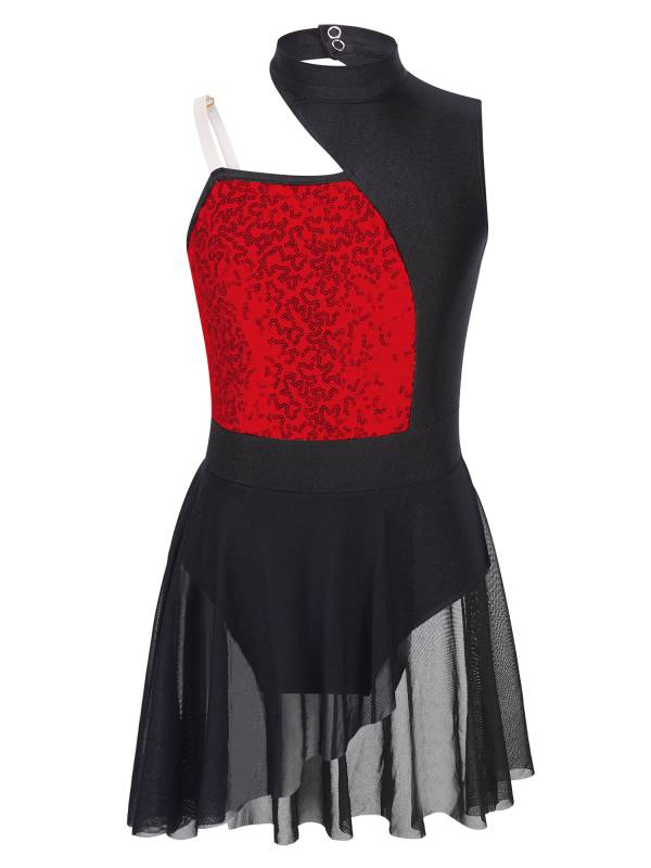 Kids Girls Sleeveless Sequins Mesh Lyrical Contemporary Dance Dress thumb