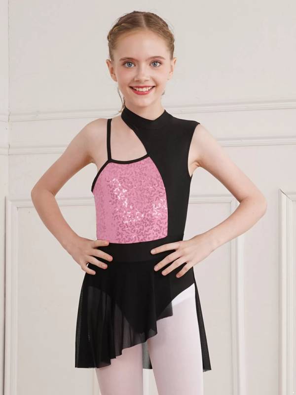 Kids Girls Sleeveless Sequins Mesh Lyrical Contemporary Dance Dress thumb