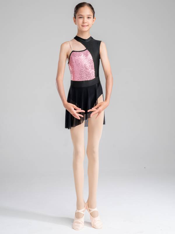 Kids Girls Sleeveless Sequins Mesh Lyrical Contemporary Dance Dress thumb