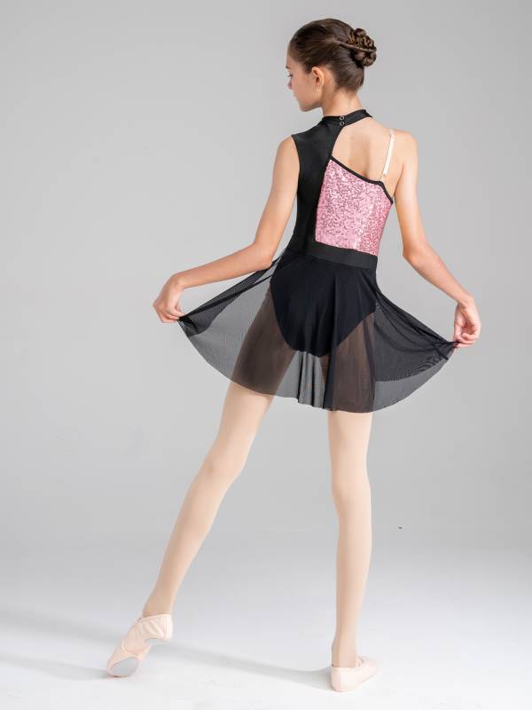 Kids Girls Sleeveless Sequins Mesh Lyrical Contemporary Dance Dress thumb