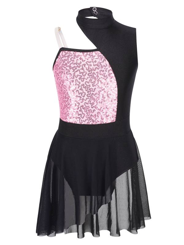 Kids Girls Sleeveless Sequins Mesh Lyrical Contemporary Dance Dress thumb