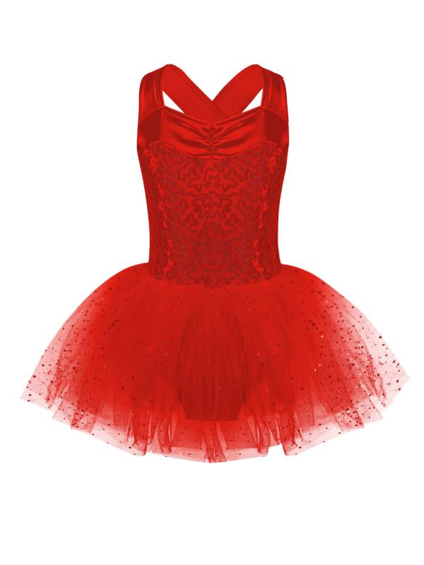 Kids Girls Sleeveless V Neck Sequins Crisscross Ballet Dance Dress thumb