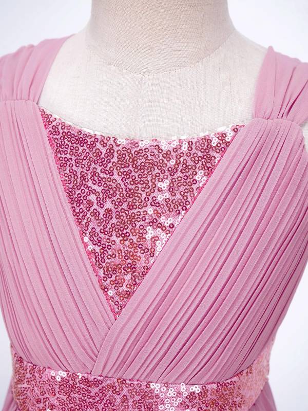 Kids Girls Shiny Sequin Ruched High-Low Party Dress thumb