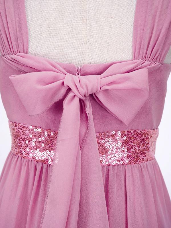 Kids Girls Shiny Sequin Ruched High-Low Party Dress thumb