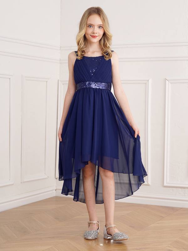 Kids Girls Shiny Sequin Ruched High-Low Party Dress thumb