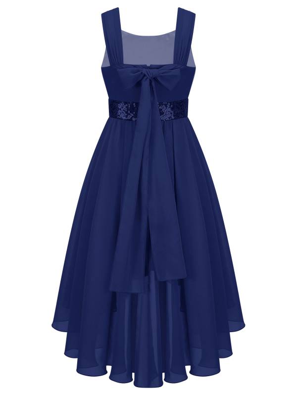 Kids Girls Shiny Sequin Ruched High-Low Party Dress thumb