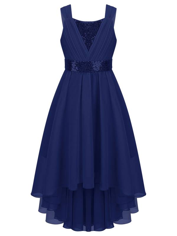 Kids Girls Shiny Sequin Ruched High-Low Party Dress thumb