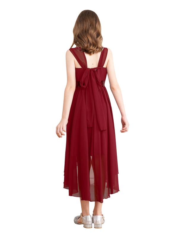 Kids Girls Shiny Sequin Ruched High-Low Party Dress thumb