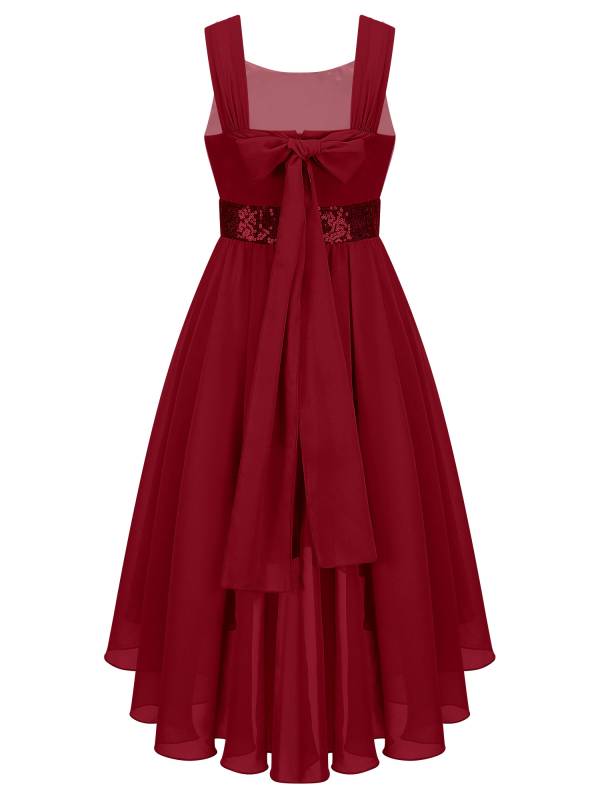 Kids Girls Shiny Sequin Ruched High-Low Party Dress thumb