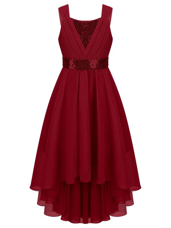 Kids Girls Shiny Sequin Ruched High-Low Party Dress thumb