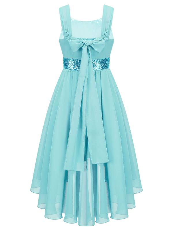 Kids Girls Shiny Sequin Ruched High-Low Party Dress thumb