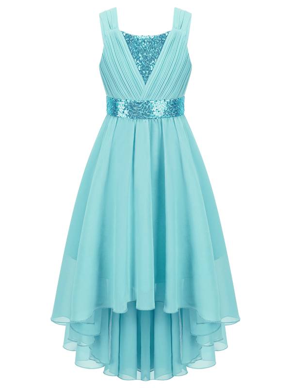Kids Girls Shiny Sequin Ruched High-Low Party Dress thumb