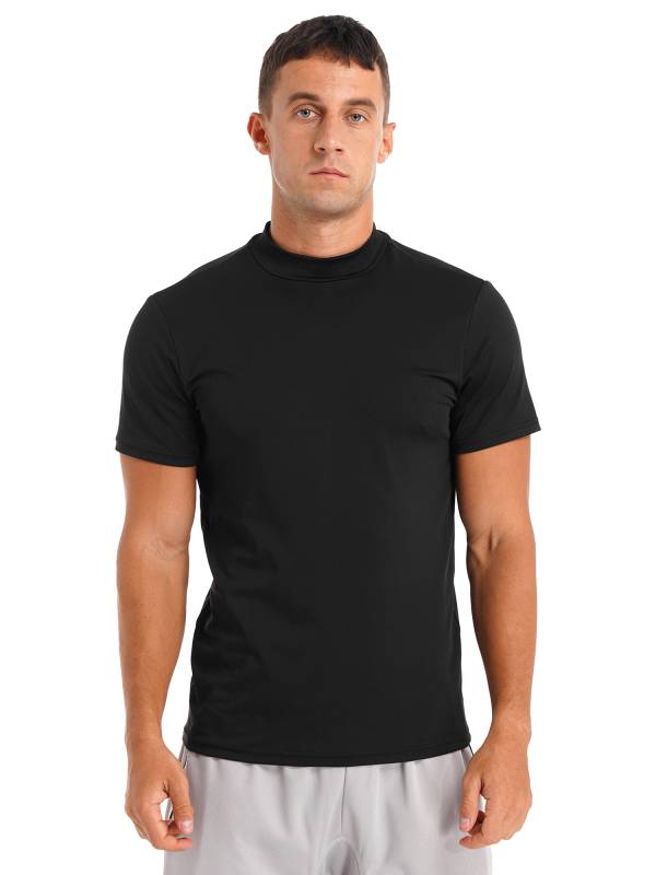 Men Mock Neck Short Sleeve Solid Color Slim Fit T-shirt thumb