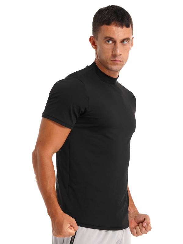 Men Mock Neck Short Sleeve Solid Color Slim Fit T-shirt thumb