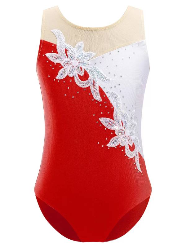 Kids Girls Sleeveless Glittering Sequins Gymnastics Skating Leotard thumb