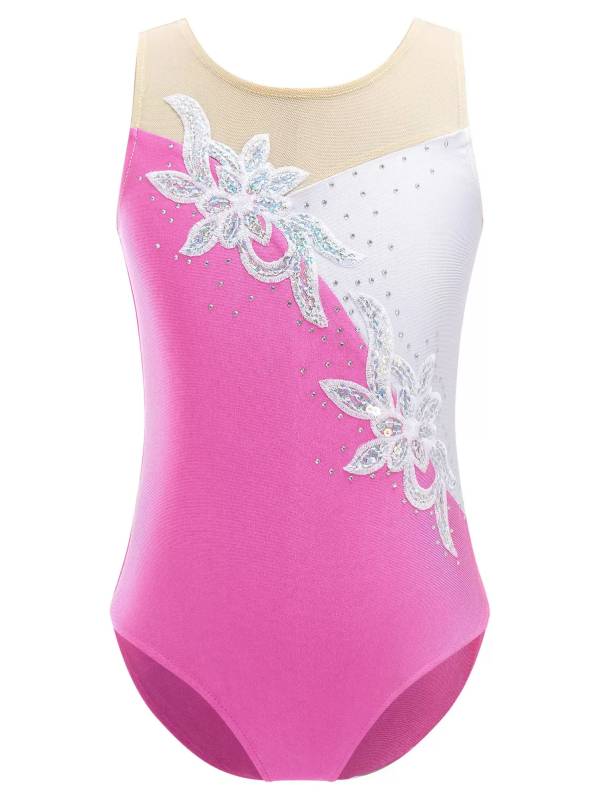 Kids Girls Sleeveless Glittering Sequins Gymnastics Skating Leotard thumb
