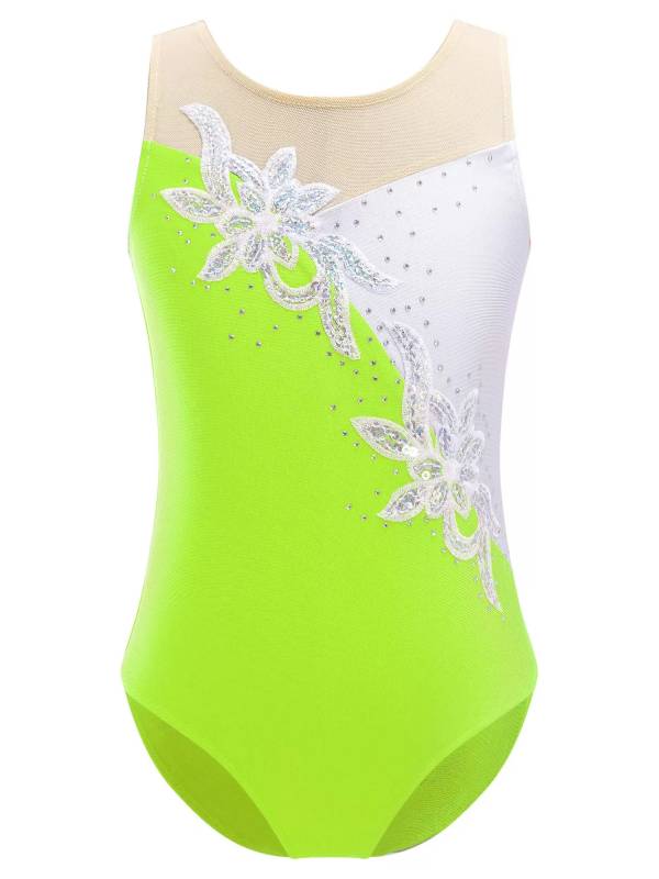 Kids Girls Sleeveless Glittering Sequins Gymnastics Skating Leotard thumb