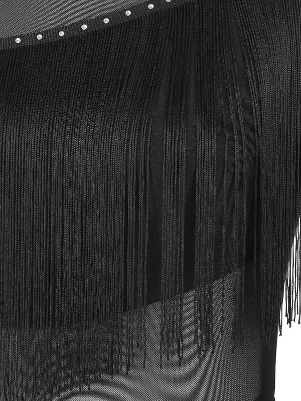 Women Long Sleeve Tassel Samba Latin Dance Dress thumb