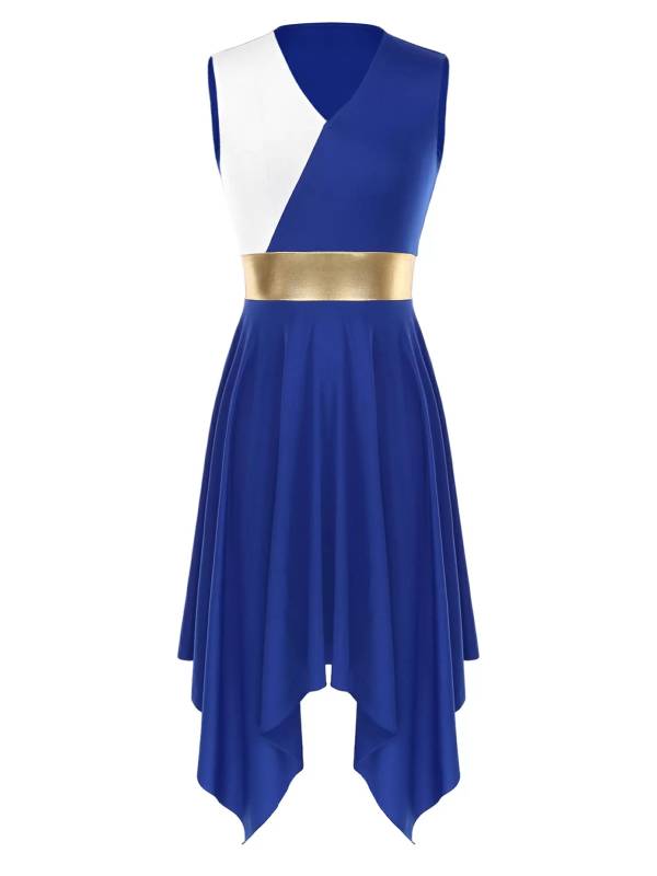 Women Sleeveless V Neck High Low Praise Dresses(no white underdress) thumb