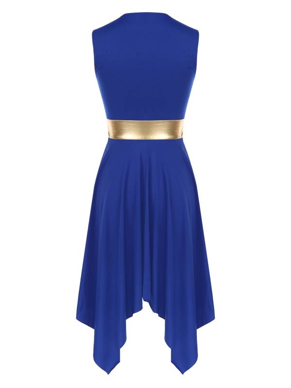 Women Sleeveless V Neck High Low Praise Dresses(no white underdress) thumb