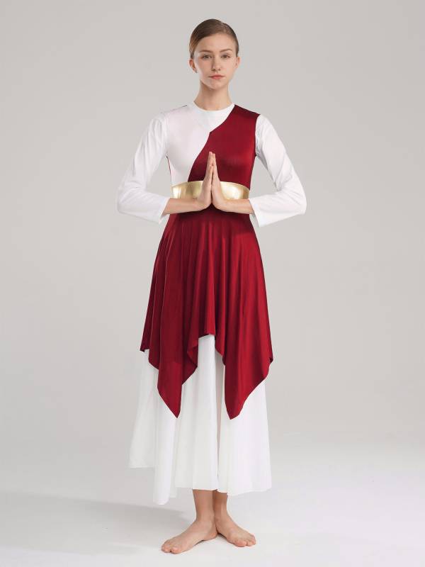 Women Sleeveless V Neck High Low Praise Dresses(no white underdress) thumb