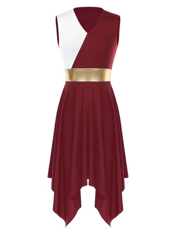 Women Sleeveless V Neck High Low Praise Dresses(no white underdress) thumb