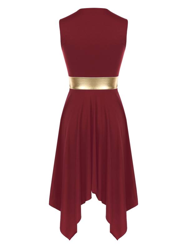 Women Sleeveless V Neck High Low Praise Dresses(no white underdress) thumb