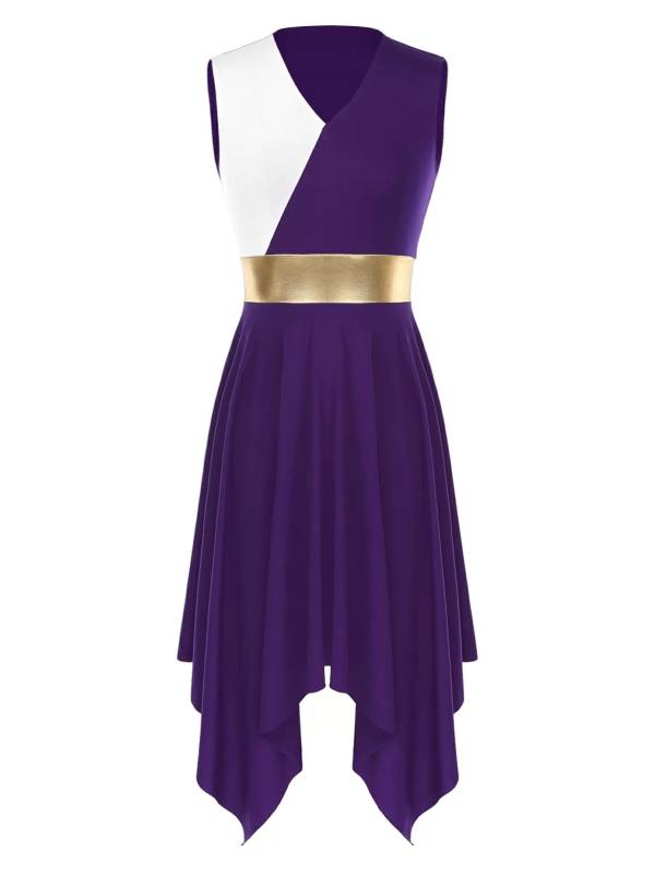 Women Sleeveless V Neck High Low Praise Dresses(no white underdress) thumb