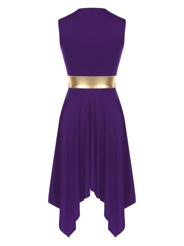 Women Sleeveless V Neck High Low Praise Dresses(no white underdress) thumb