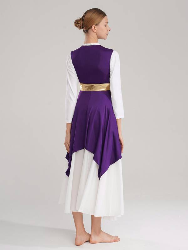 Women Sleeveless V Neck High Low Praise Dresses(no white underdress) thumb