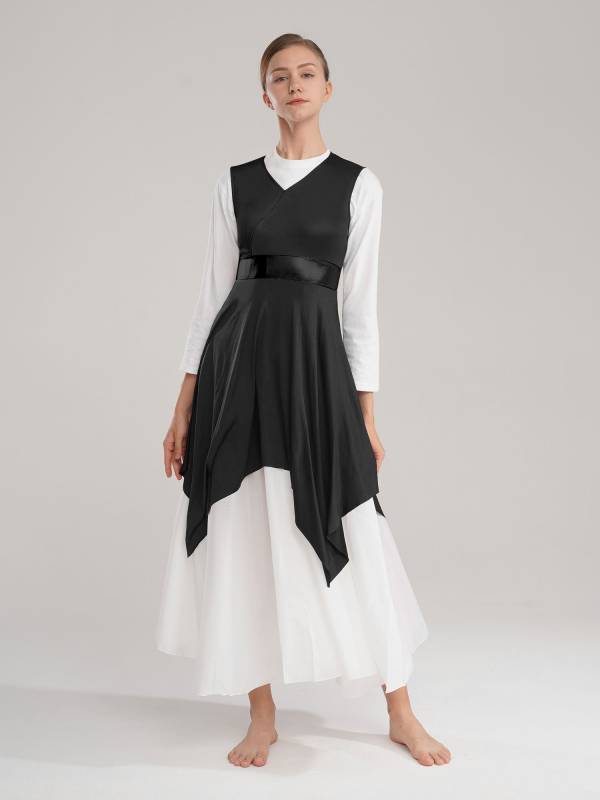 Women Sleeveless V Neck High Low Praise Dresses(no white underdress) thumb