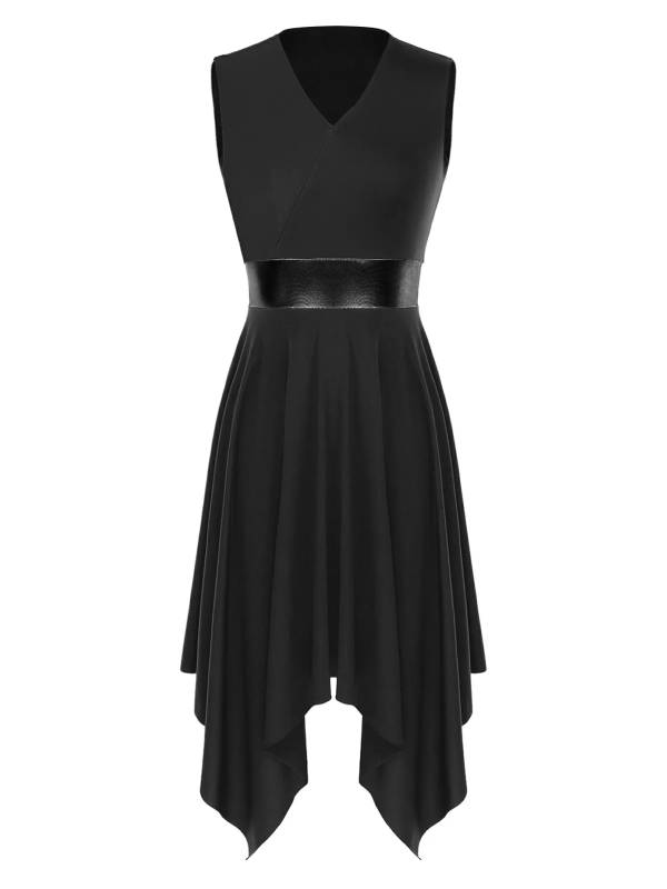 Women Sleeveless V Neck High Low Praise Dresses(no white underdress) thumb